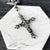 Bold Rosary Necklace for men with fleur-de-lis cross pendant.