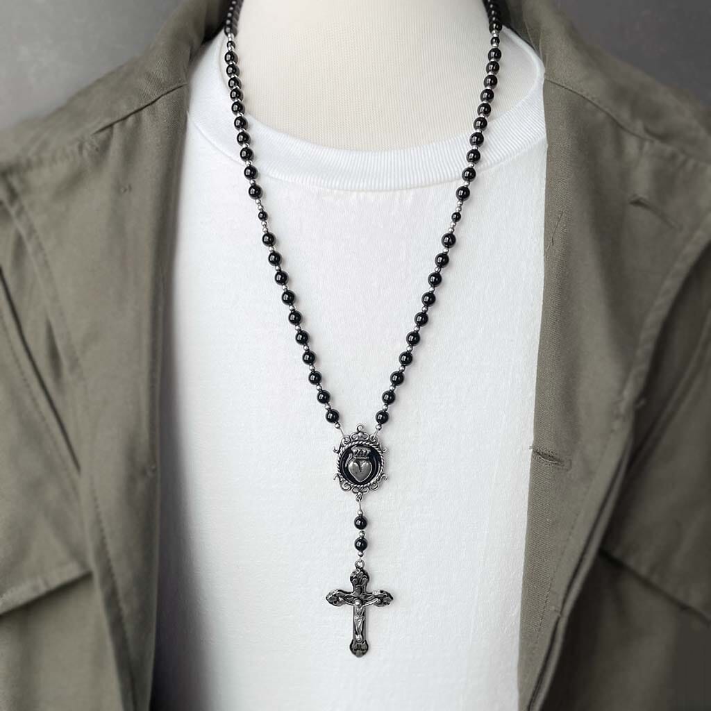 men's beaded rosary necklace