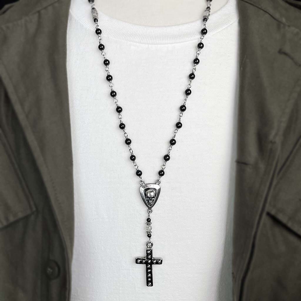 Skull rosary necklace for men - rock n roll jewelry