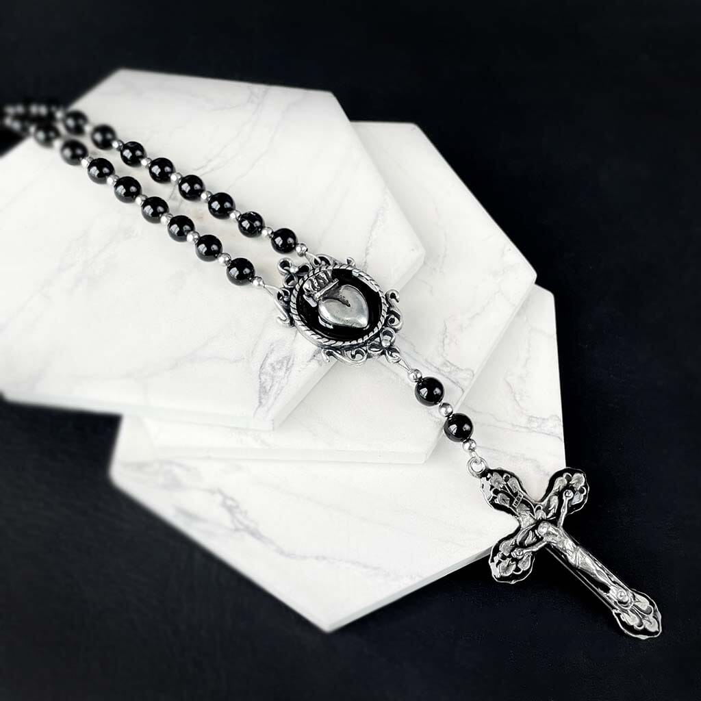 black beaded rosary necklace for men
and women
