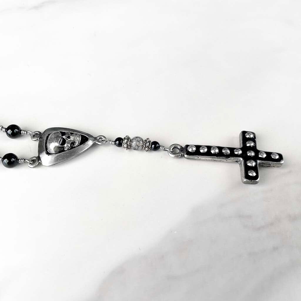 inverted cross and skull rosary necklace - rocker jewelry