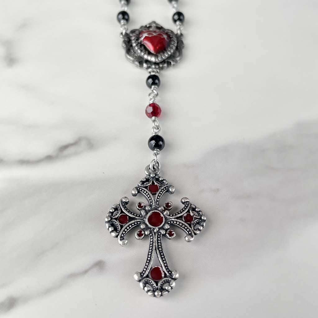 red cross beaded rosary necklace