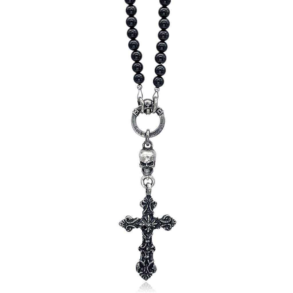 skull and cross rosary necklace for men