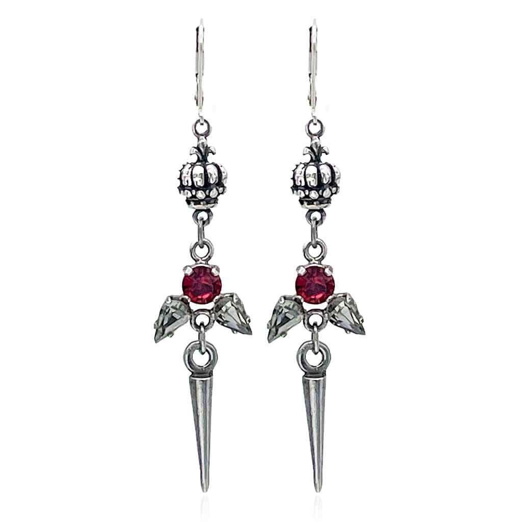 Red Crystal and spike earrings for women - rocker jewelry