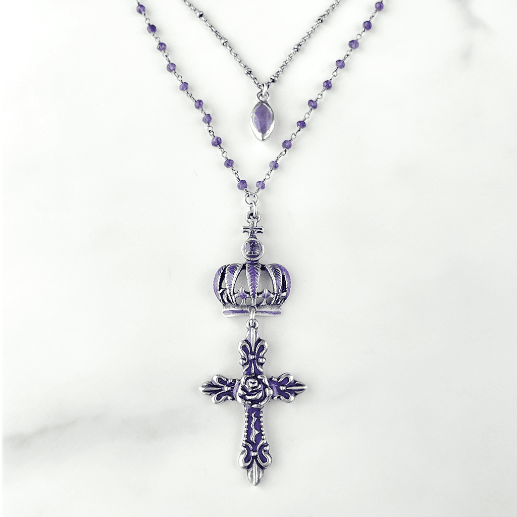 Short purple rosary necklace for women - beaded rosary