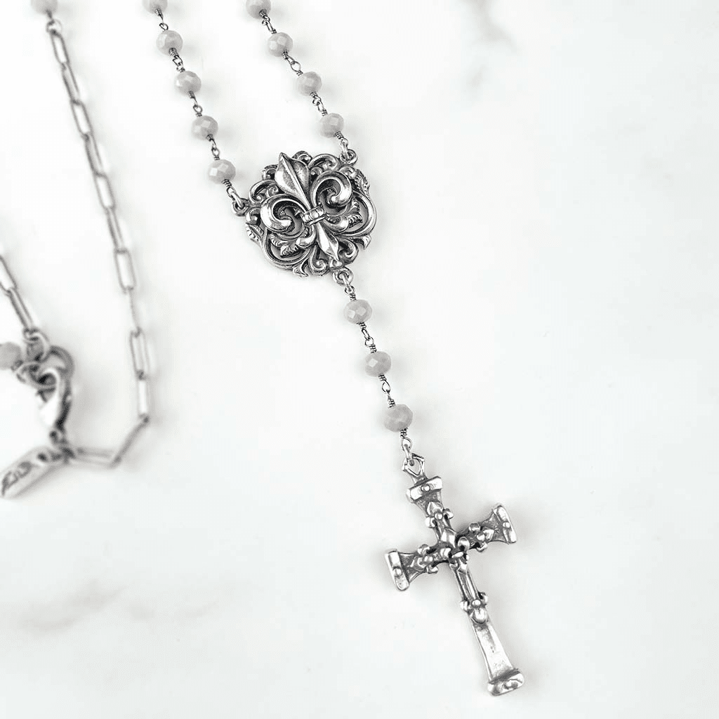 rosary necklace with cross for women