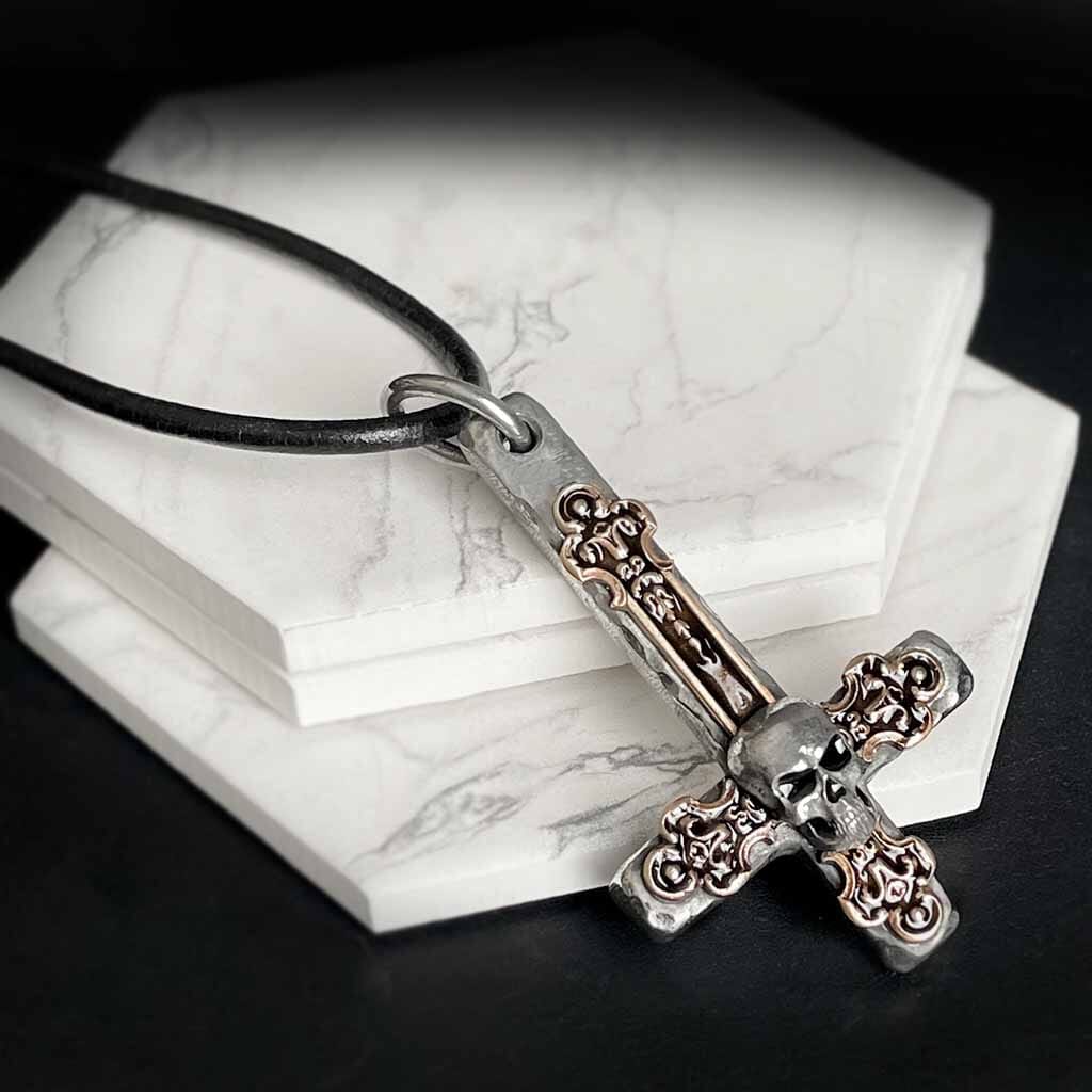 upside down cross and skull pendant for men and women