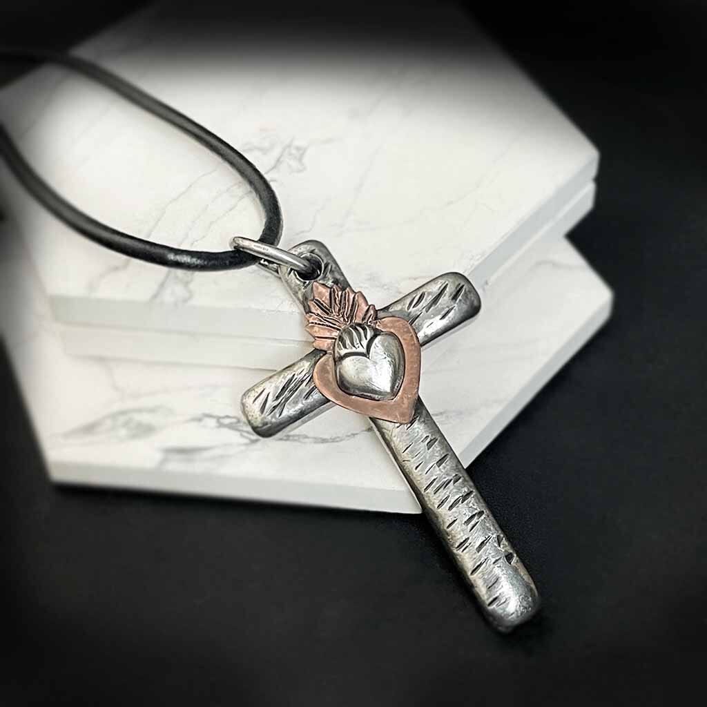Rebellious Sacred Heart Cross Necklace for men or women