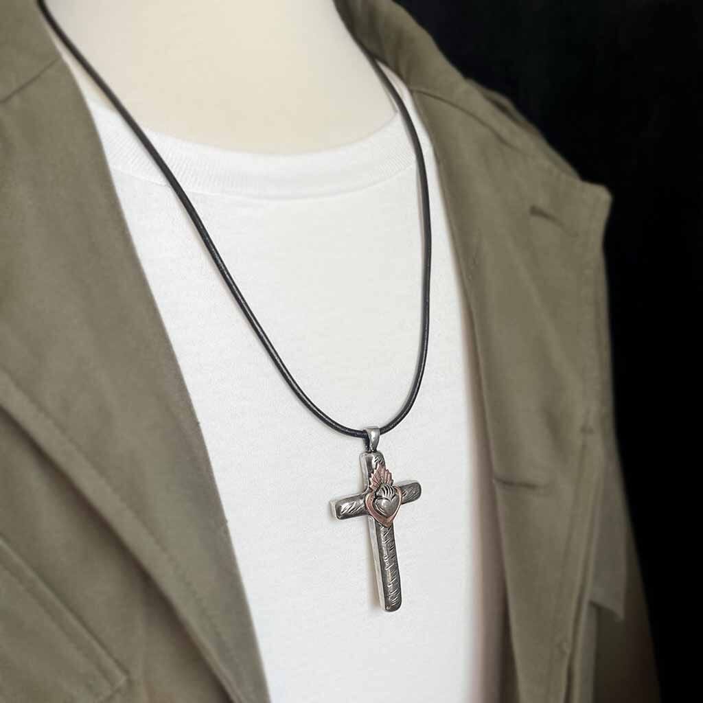 sacred heart cross pendant for men or women by rock my wings