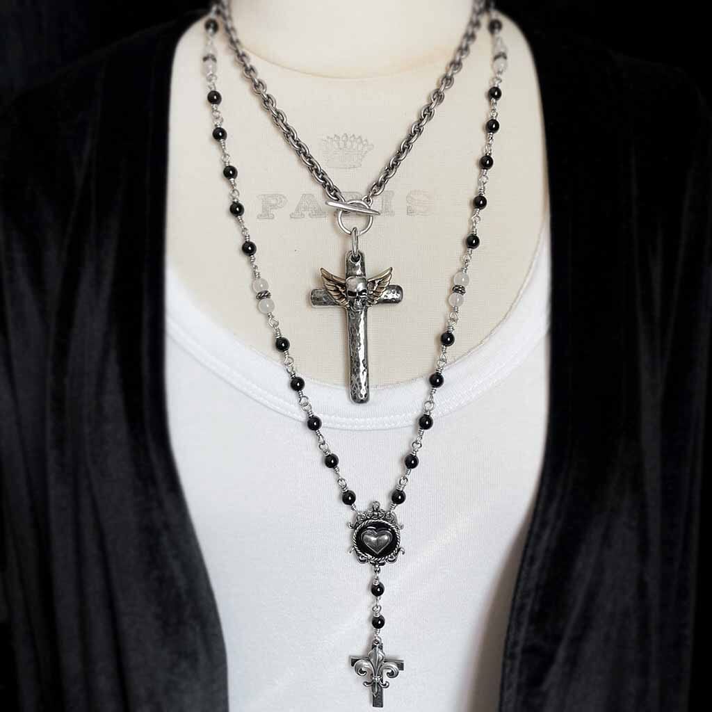 Wing and Skull Cross Necklace for women who rock.