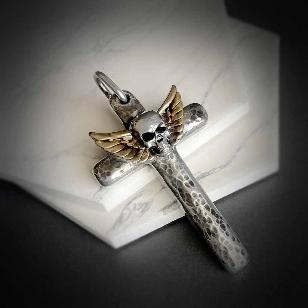 Fuel Your Rebellion. Linin' on a Wing and a Prayer Skull Cross Pendant