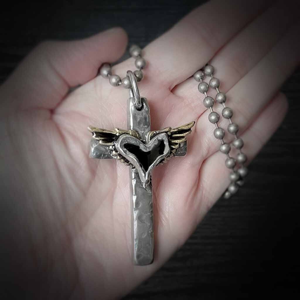 Heart and Wing Cross Pendant for women