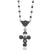 close up view of the skull and rose short rosary necklace by rock my wings